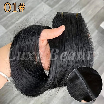 Brown Butterfly Hole Weft Hair Extensions Straight Invisible Twin Tab Weft Natural Blonde P4-27 Hole Weft Human Hair Extensions