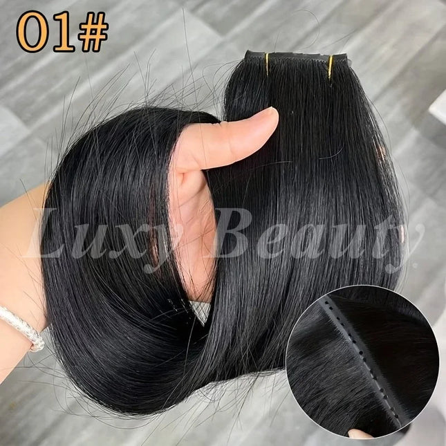 Brown Butterfly Hole Weft Hair Extensions Straight Invisible Twin Tab Weft Natural Blonde P4-27 Hole Weft Human Hair Extensions