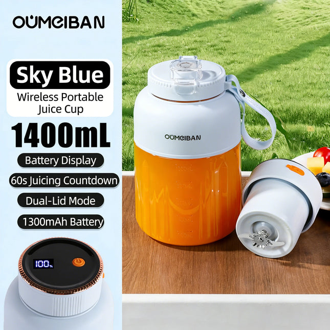 Home Portable Juicer 1400ML, Fresh Fruit Mixer with 46 Blades, USB Rechargeable Multifunctional Ice Crusher Smoothie Blender