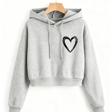 Fashion Love Heart Letter Print Autumn Winter Cropped Sweatshirt Crop Top Hoodie Y2k Sweatshirts Gothic Casual Style Clothes
