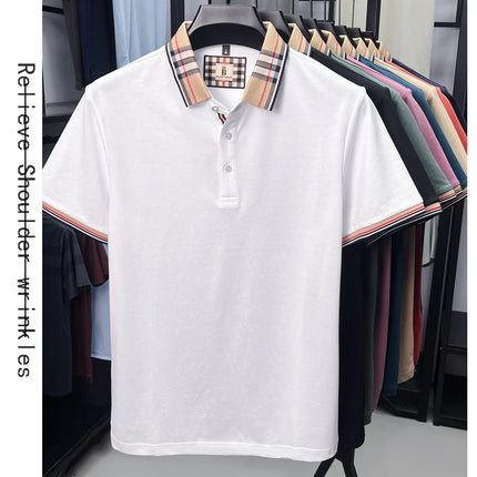 High-end silky cotton breathable short-sleeve polo shirt men's summer new trend plaid lapel designer brand casual golf T-shirt