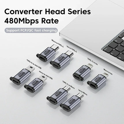Micro USB To Type C Adapter Mini USB To USB C 480Mbps Fast Data Charging Connector USBC To Lightning Adapter for Iphone