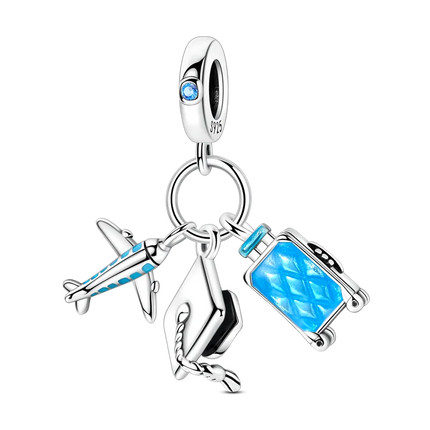 925 Sterling Silver Travel Passport Trunk Charms Fit Original Bracelet Diy Airplane Earth Beads for Jewelry Making Gift