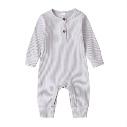 0-24months Newborn Baby Button Romper Solid Color Knit Ribbed Jumpsuit For Infant Boys And Girls Spring Autumn Long Playsuit