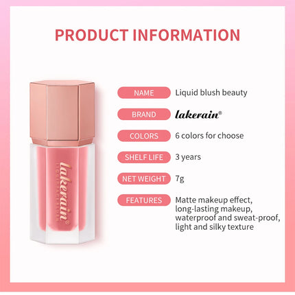 6 Colour Matte Liquid Blush Easy to apply long lasting waterproof blush sponge brush head Eyes lips Makeup Blush Cosmetics