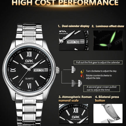 OPK 8123 Men's Fashion Quartz Wristwatch Original Waterproof Luminous Automatic Movement Dual Calendar Display Reloj
