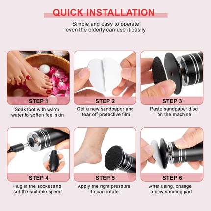Electric Foot Grinder Electric Callus Remover Speed Controller Foot File Pedicure Tool with 60 Replacement Sandpaper Discs for