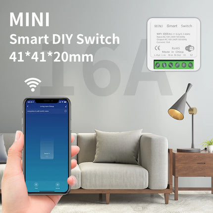 Wifi+Bluetoot Mini Smart Switch 16A DIY Light Switches 2 Way Wireless Smart Break Work with Tuya App Alexa Google Home Alice