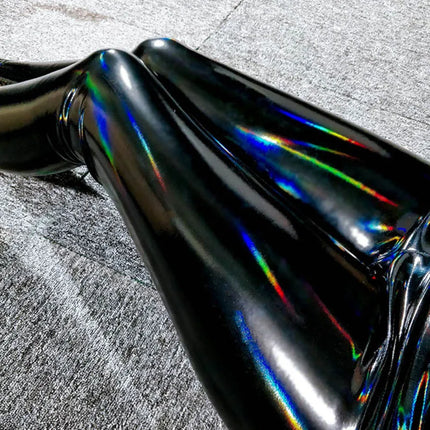 Women Colorful Shiny Leather Leggings Black Mirror Reflective Stretch Leather Pants Skinny Thin Leather Pencil Trousers Legging
