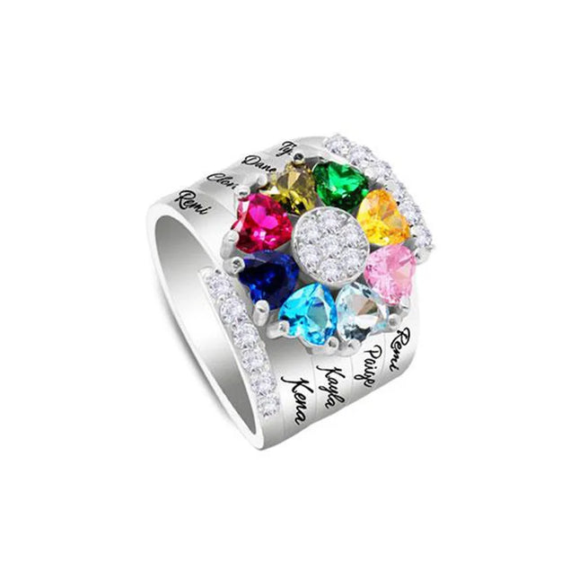 Personalized 1-8 Birthstone Rings Family Mothers Cubic Zirconia Ring Custom Engraved Name Rings Jewelry for Women Grandma Couple