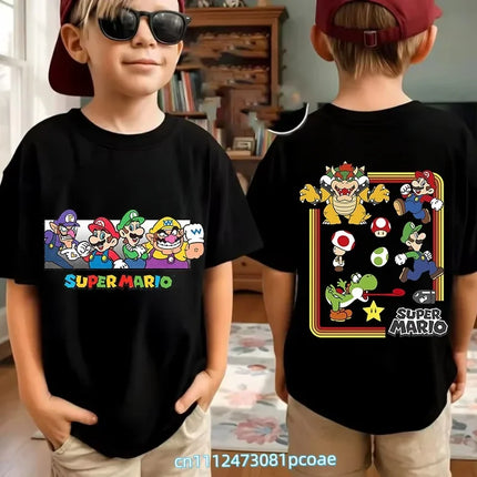 Super Mario Cartoon Pattern Unisex Cotton Short Sleeved O-neck Summer Short Sleeved Casual Adult/Children Role-playing T-shirt