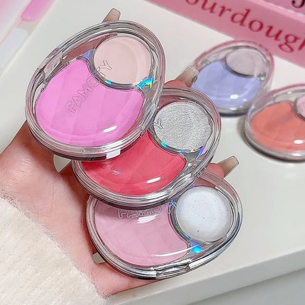 Whitening Shine Duo Blush Palette Velvet Mist Blusher Highlighter Palette Matte & Pearlescent Glitter Cheek Contour Shadow