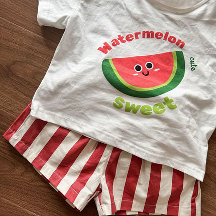 MILANCEL New Summer Kids Clothes Set 1-9T Girls Cartoon T-shirt+Striped Shorts Cotton Loose Boys Tee Suit Children Outfit 2PCS
