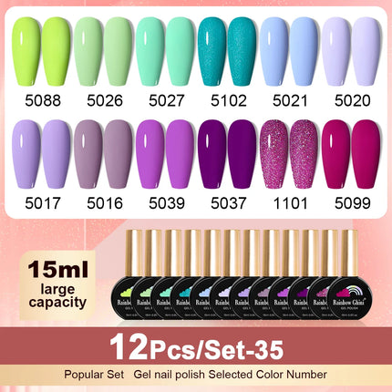 Rainbow Ghini 12pcs/set Gel Nail Polish HEMA TPO FREE Vernis Nail Gel Polish Autumn/Winter Style Supplies ins Style Nail Polish