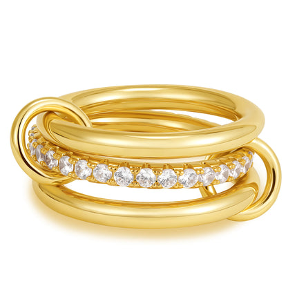 Luxury Cubic Zirconia Gold Plating Multilayer Connecting Rings for Women Fashion Mixed Color Stackable Finger Ring Party Jewelry