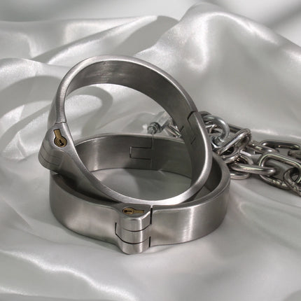 Stainless Steel Detachable Buckle Chain Lockable Neck Collar Wrist Handcuffs Ankle Cuffs Slave BDSM Bondage Restraints Sex Toys