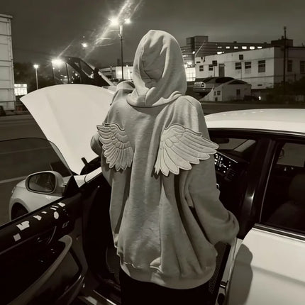 Angel Wings Hooded Sweatshirt Y2K Style Zipper Solid Color Cute Streetwear Top for Role-playing 2026 New Release