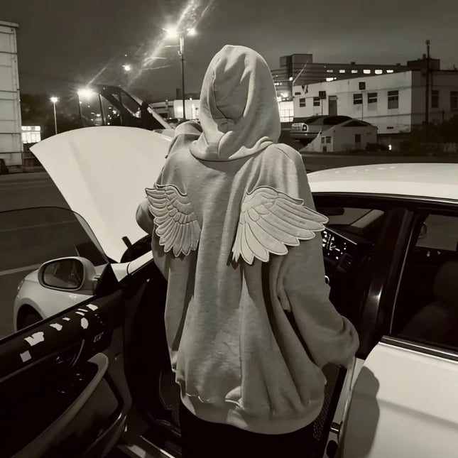 Angel Wings Hooded Sweatshirt Y2K Style Zipper Solid Color Cute Streetwear Top for Role-playing 2026 New Release