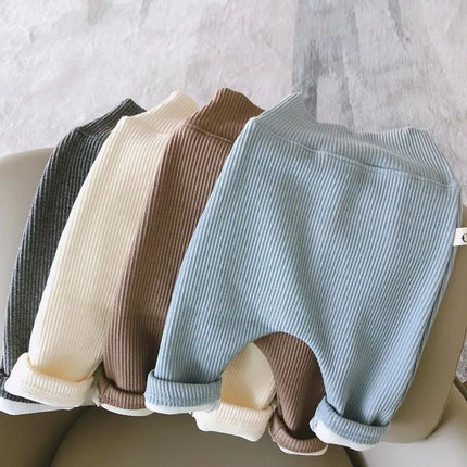 Baby Pant Autumn Winter Added Fleece Warmth Thickening Babies Aged 0-4 Years Old High Waisted Bottom Casual Pants Winter Wear
