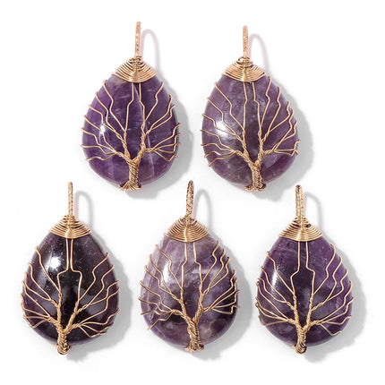 2PCS Natural Amethyst Pendant Charms Purple Crystal Star Sun Water Drop Shape For DIY Making Jewelry Necklace Bracelet