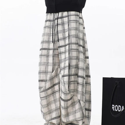 Spring Casual Plaid Striped Straight-leg Pants For Man High Street Fashion Corduroy Drawstring Trousers Y2K Retro Sweatpants