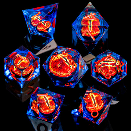 7PCS Lliquid Flow Core Eye of Sauron D20 Dnd Sharp Edge Resin Dice Set D and D Dungeon and Dragon Role Playing Games D&D Dice