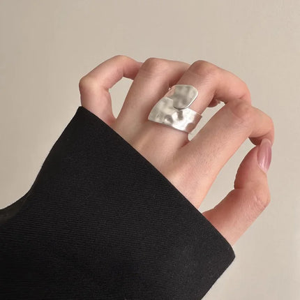 925 Sterling Silver Open Finger Ring Punk Heart Irregular Geometric Stackable For Women Girl Jewelry Gift Dropship Wholesale