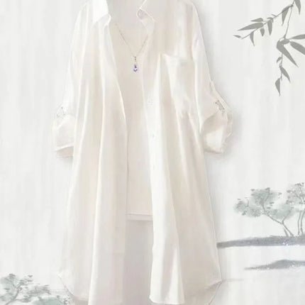 Plus Size Loose Breathable Blouses Midi Shirt Korean Casual Autumn Shirts Women Simple Solid Female Long Sleeved Shirts