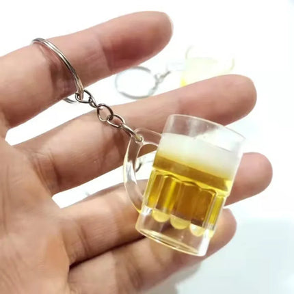 New Simulation Beer mug keychain Men And Women's Couple Key Chain Bag Pendant