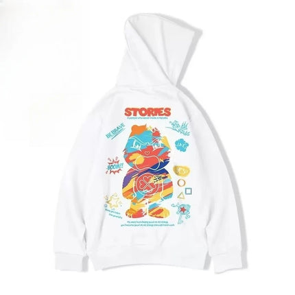 【M-8XL Hoodies】Men Oversized Hoodie Fashion Loose American Color Graffiti Bear Print Long Sleeve Couple Clothes