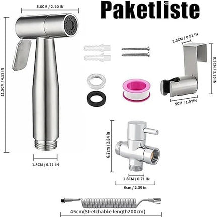 Handheld Bidet Toilet Sprayer Kit  stainless steel spray gun with 3 Way Valve，bellows Used for personal hygiene and pet bathing