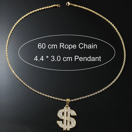 Dollar Sign Necklace 80s 90s Costume Big Fake Money Pendant Hip Hop Rapper Punk Jewelry for Men Halloween Party Accessories