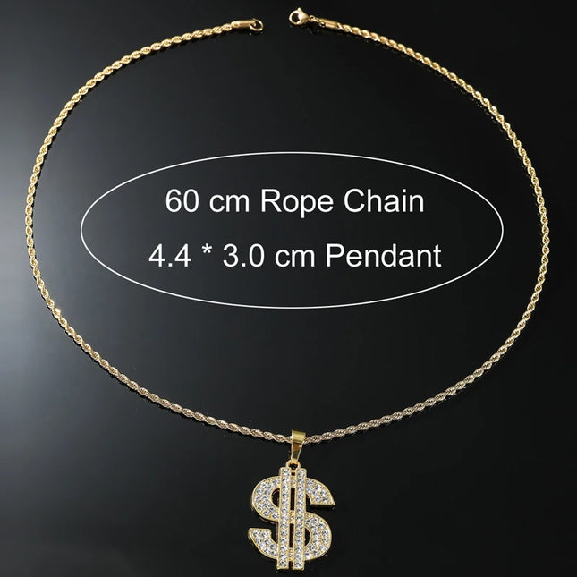 Dollar Sign Necklace 80s 90s Costume Big Fake Money Pendant Hip Hop Rapper Punk Jewelry for Men Halloween Party Accessories