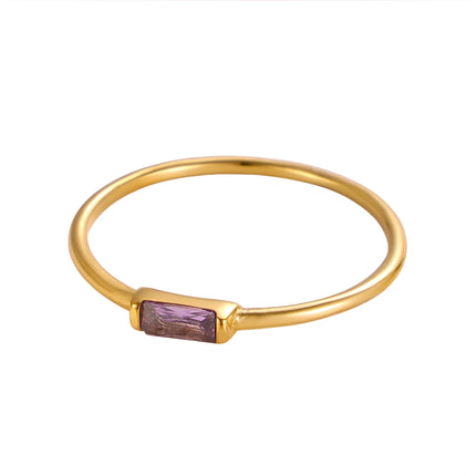 CARLIDANA Mimalist 18K Gold Plated Square Simple Colorful Zircon Stainless Steel 12 Months Birthstone Stackable Ring for Women