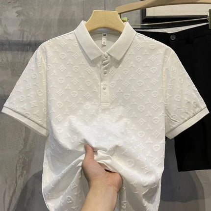 Summer New Men's Lapel Hollow Short-sleeved Polo Shirt Ice Silk Breathable Business Fashion T-Shirt Male Brand Clothes