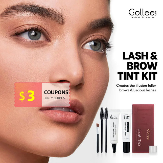 Gollee Classic Black Natural Lash and Brow Tinting Set 6ml Waterproof Eyelash Tint Kit Semi Permanent Lasting Beauty Makeup