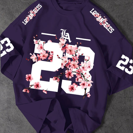 Summer 3D Printings Perfect for Daily Wear for Big-Sized Men's T-Shirts with Cherry Blossom Pattern T-shirt