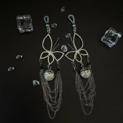 Butterfly Bell Nipple Clamps Diamond Studded Nipple Rings Alluringly Teasing Couple's Seduction Sexy Breast Accessories Sex Toys
