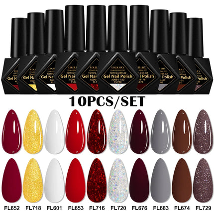 10pcs 10ml Gel Nail Polish Set HEMA TPO Free Red Coffee Brown Semi Permanent Soak Off UV Gel Varnish For Winter Nail Supplies