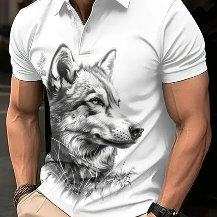 Men's Polo Shirt Animal Graphic Print Outdoor Casual O-Neck Fine Horse Short Sleeve Street Fashion Male Oversized Clothing