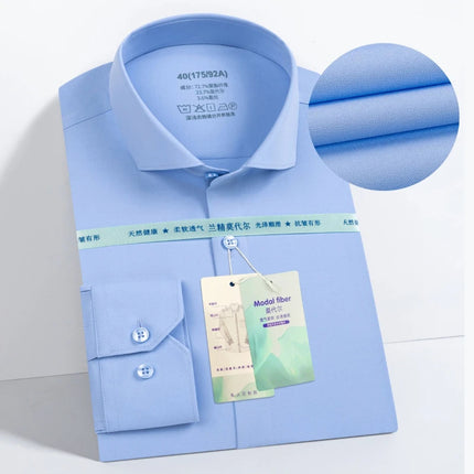 5XL Modal Polyester Fiber White Shirt Men's Long-Sleeved Casual Business Shirt Plus Size Big and Tall Easy Care