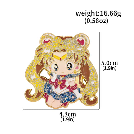 Anime Cartoon Moon Tsukino Usagi Enamel Keychain Necklace for Women Girl Magic Brooch Aino Minako Pin Cosplay Jewelry Gift