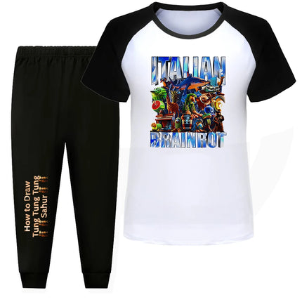 Italian Brainrot Bootleg Retro Meme Shark Tralalero Tralala Pajamas for Girls Clothes Baby Girl Clothes Outdoor Clothing Sets