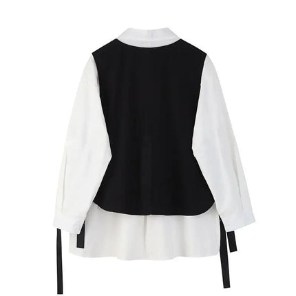 Men Women Gothic Shirt Suit Korean Loose Long-sleeved Blouse Functional Workwear Suit Vest Two-piece Set 2023 Spring Autumn Top