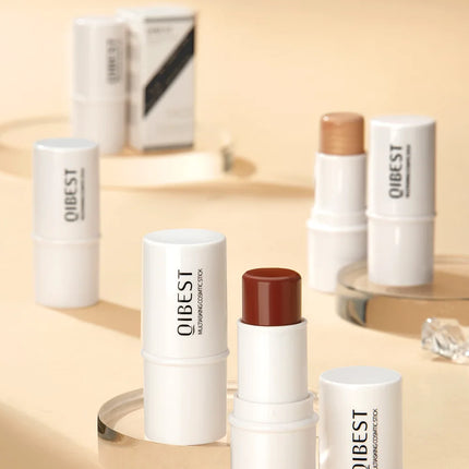 QIBEST Multi-functional Makeup Balm Pearlescent Highlights Stick Cheek Blush Brighten Highlight Stick Lip Balm Contour Pen