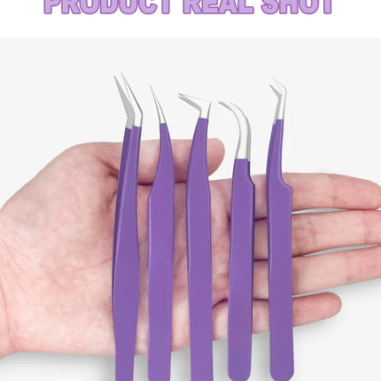1PC Eyelashes Tweezers Stainless Steel Curved Straight Superhard Tweezers High Precision Anti-static Tweezers for Eyelashes