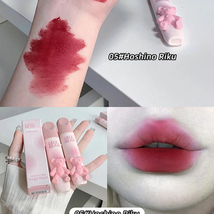 Cute Little Bear Lip Glaze Mist Face Matte Velvet Lipstick Holding Makeup Whitening Lip Cream Coloring Lip Color