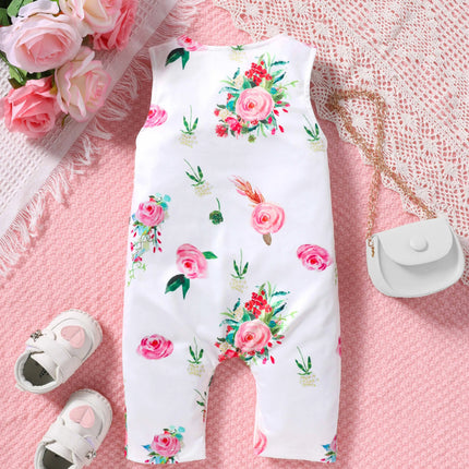 Baby Floral Print Sleeveless Romper Summer Breathable Crawling Suit for Infants Comfortable Soft Clothing for Baby Boys Or Girls
