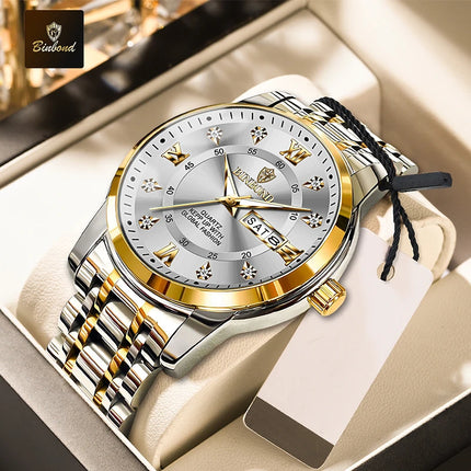 BINBOND Stainless Steel Quartz Wristwatch Top Brand Luxury Clock 3ATM Waterproof Business Men Watches Men Gifts Relojes
