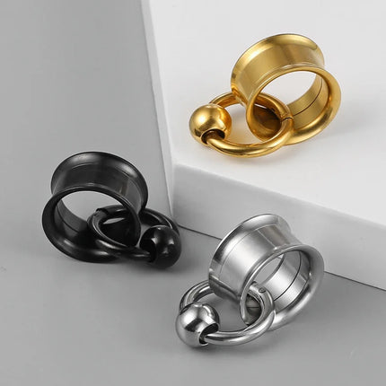 2PC/Set Stainless Steel Round Ear Gauges Plugs Expander Ear Hangers Tunnel Piercing Women Body Jewelry Stretcher Studs